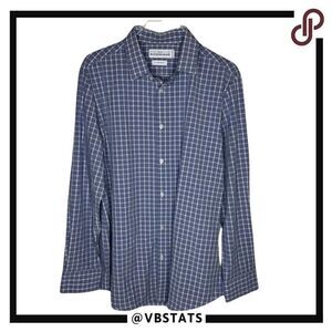 Mizzen+Main Leeward Ocean Blue and White Plaid LS Luxury Shirt in size XXL Trim